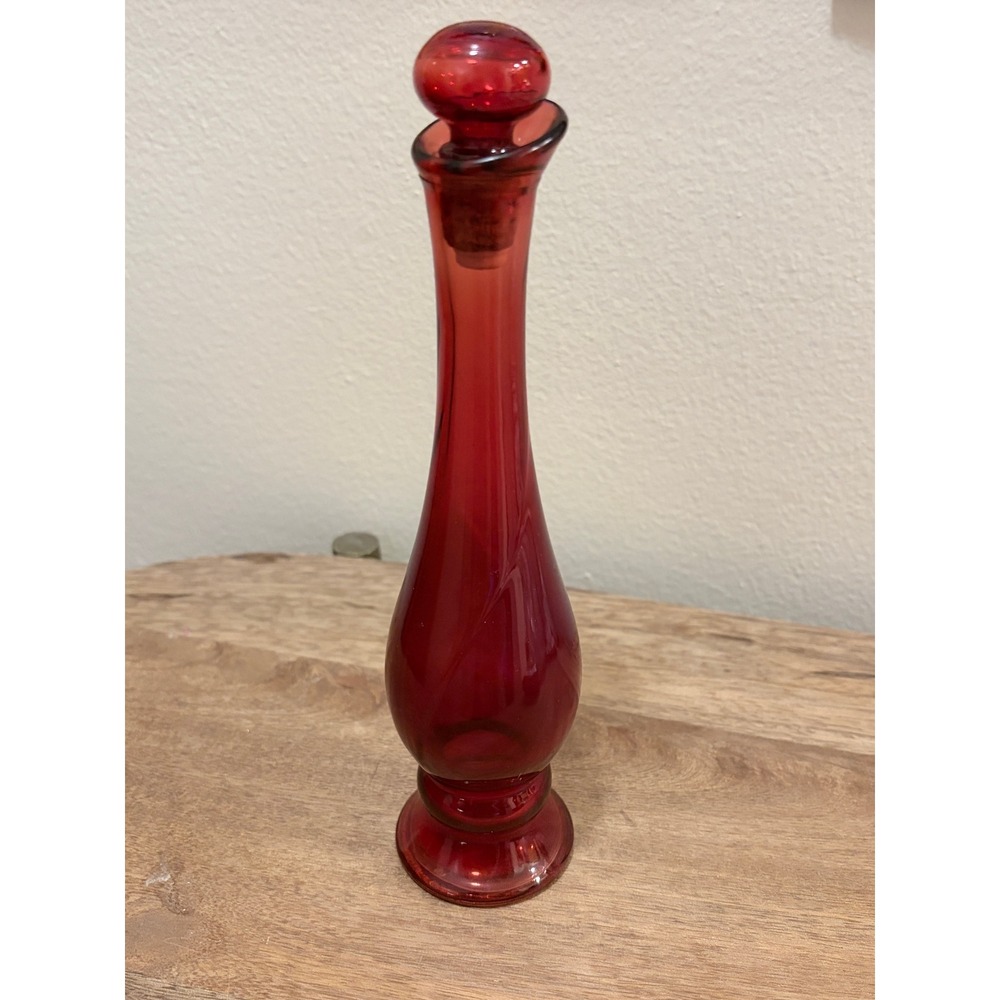 Vintage Avon Ruby Bud Vase Red Glass Decanter Topaze Cologne Bottle 3 oz 8.75"